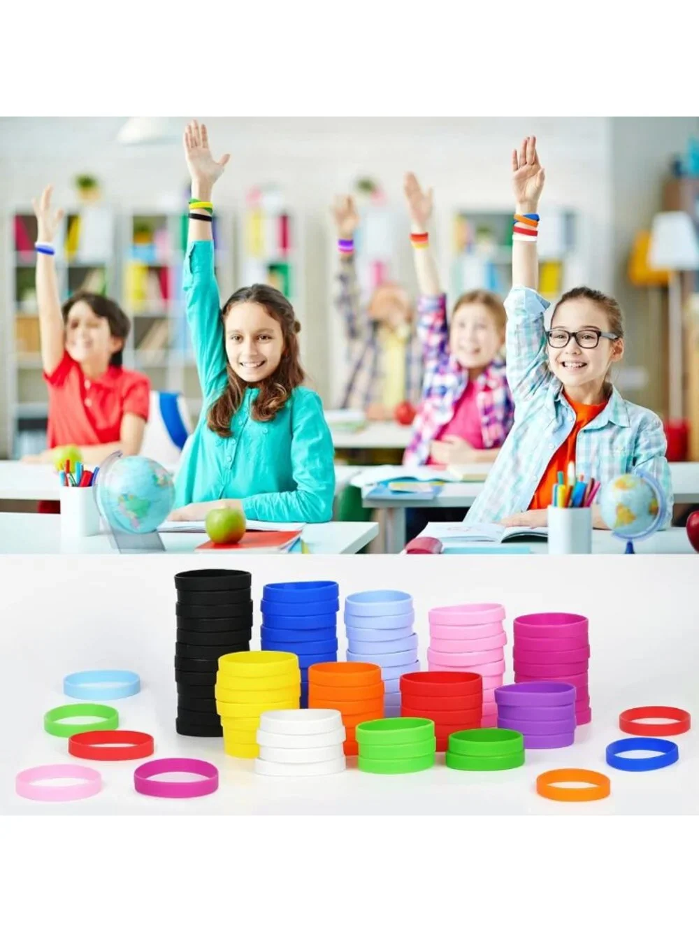 100PCS Kids Silicone Wristbands - Blank Elastic Bracelets for Parties